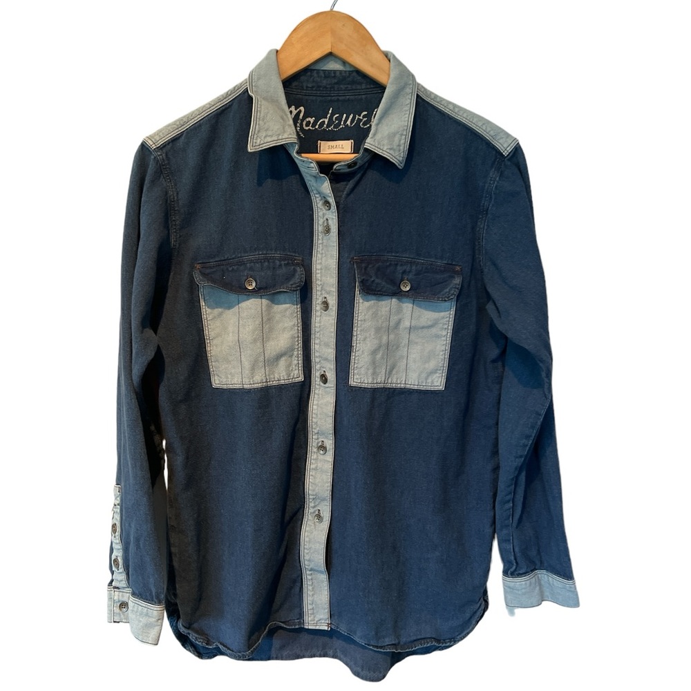 Madewell Two-Tone Denim Button-Down Shirt in Dark and Light Blue